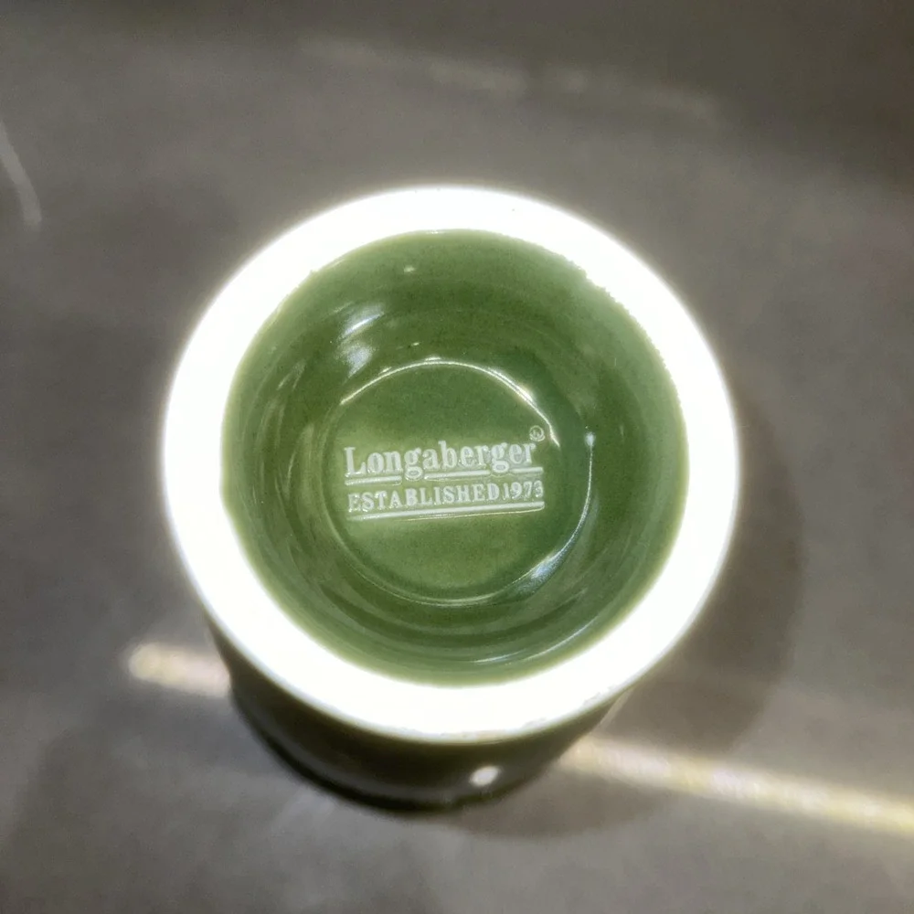 LONGABERGER Green Ceramic Vase Planter Pot Pencil Cup Leaves Excellent Condition